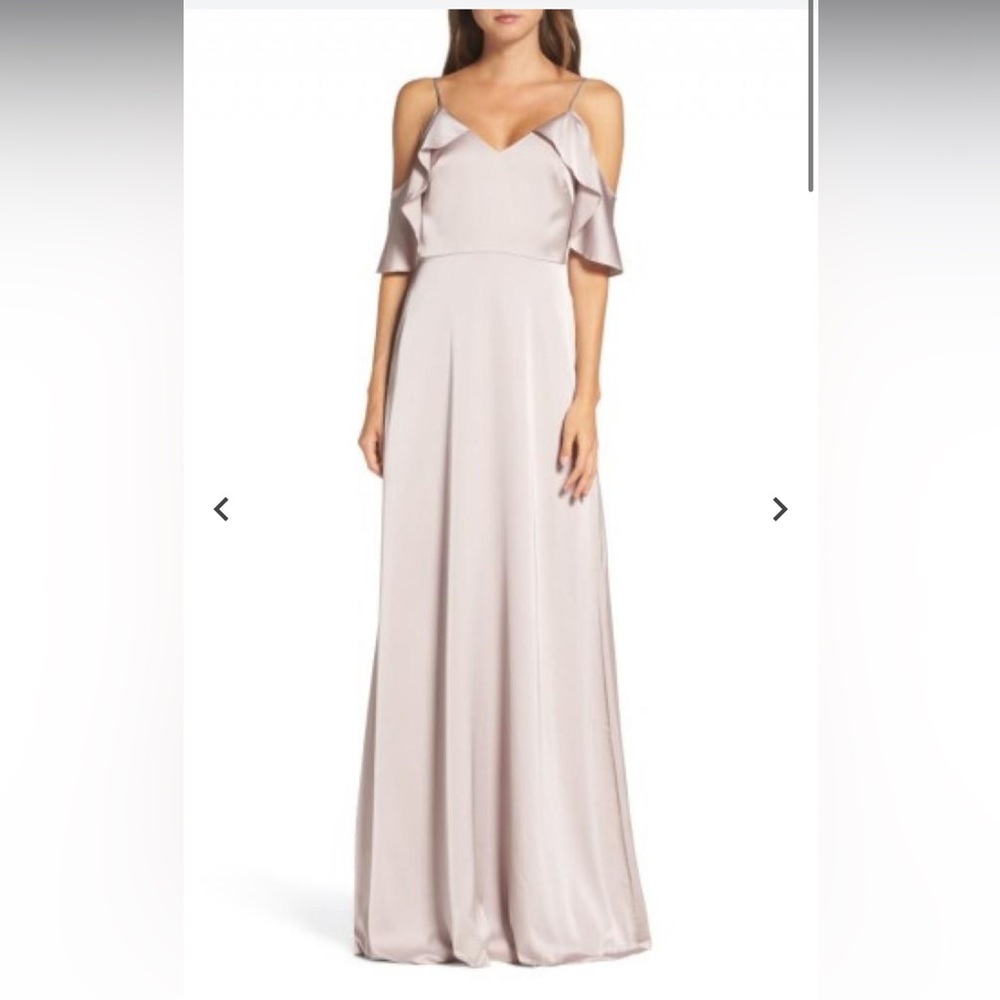 Monique Lhuillier Bridesmaid Isabel Sateen Cold Shoulder Gown Size 8 Champagne